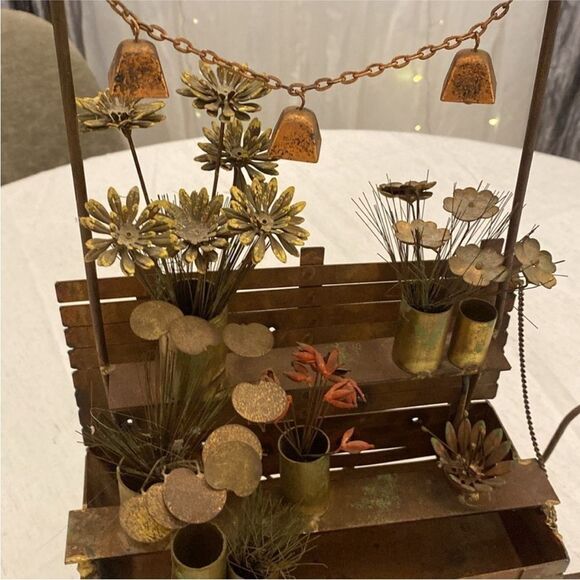 Curtis Jere Vintage Metal Flower Cart Sculpture - Picture 2 of 11